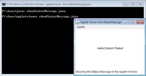 show Status Message in Applet Windows