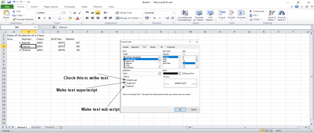 Effects cells in excel 2010