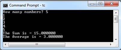 C Program Determine sum and average of several numbers entered from the keyboard.