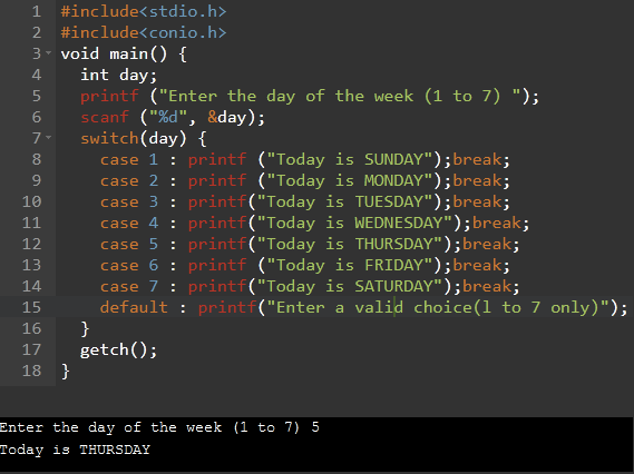 switch case in c program