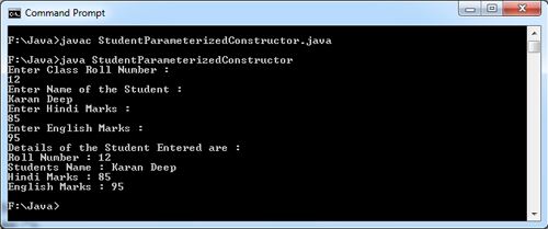 Enter Student Detail and Print them Using parameterized constructor